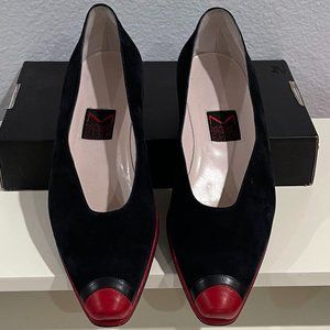 Maud Frizon Club Loafers - Black Suede with red leather trim